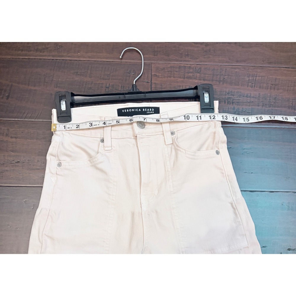Veronica Beard High Rise Wide Leg Jeans Ecru Off White Patch Pocket Raw Hem 25 - Picture 7 of 7